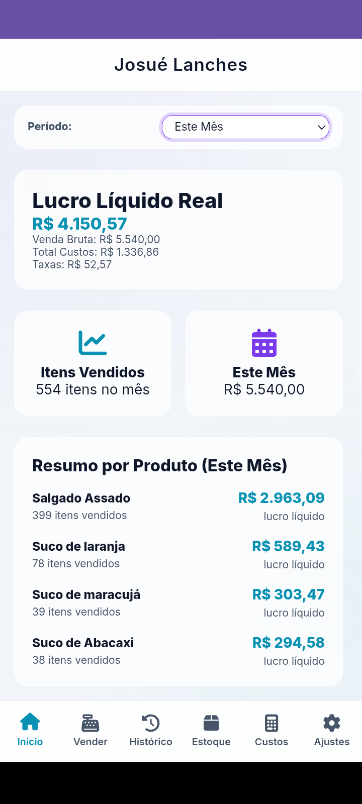 Print da tela Dashboard do app